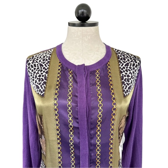 Chi by Falchi Purple Cardigan Silk & Cashmere Knit Poly Panels   Size Medium - Picture 2 of 11